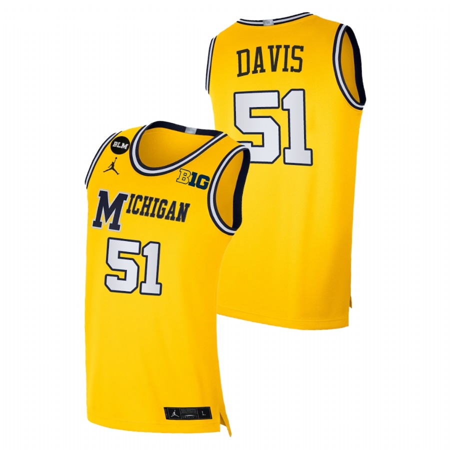 Michigan Wolverines Men's NCAA Austin Davis #51 Yellow Equality 2021 Limited BLM Social Justice College Basketball Jersey RPJ3049AS